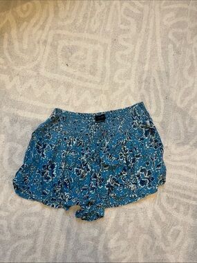Urban Outfitters Blue Floral Ruffled Waist Shorts